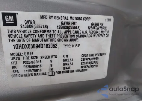 2004 Oldsmobile Silhouette Gls z USA, uszkodzony, nr VIN 1GHDX03E94D182052